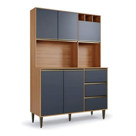 Arm�rio de Cozinha 1,20m Versatti 39 Freij�/Grafite 5 Portas 3 Gavetas - Batrol