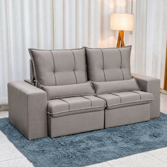 Sof� Retr�til Reclin�vel Catar 2,00m Veludo Prata A61