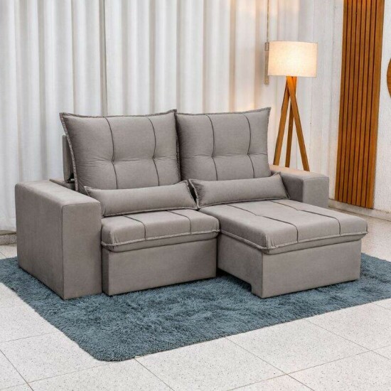 Sof� Retr�til Reclin�vel Catar 2,00m Veludo Prata A61