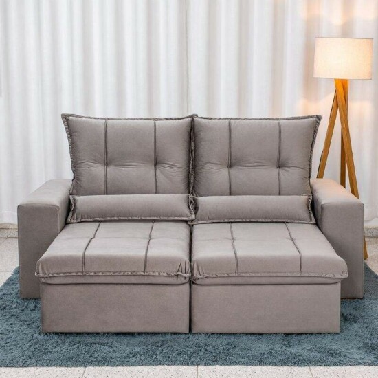 Sof� Retr�til Reclin�vel Catar 2,00m Veludo Prata A61