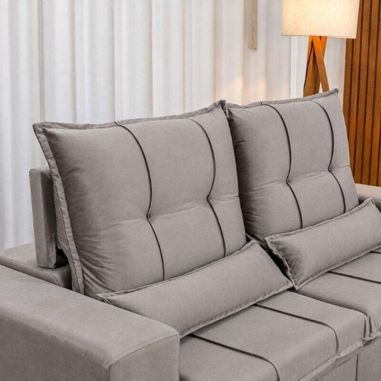 Sof� Retr�til Reclin�vel Catar 2,00m Veludo Prata A61