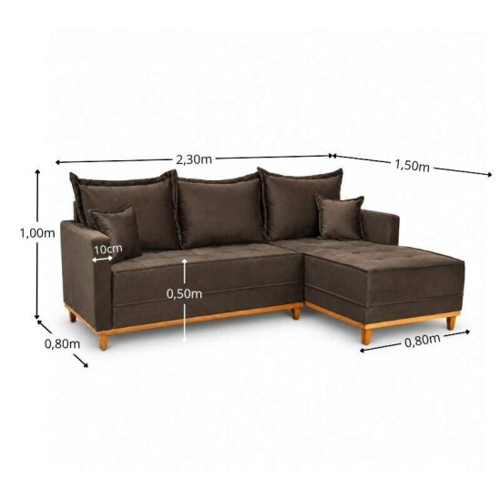 Sof� 3 Lugares Mil�o Chaise Lado Esquerdo Veludo Marrom 815 Molas Ensacadas - 2,30m