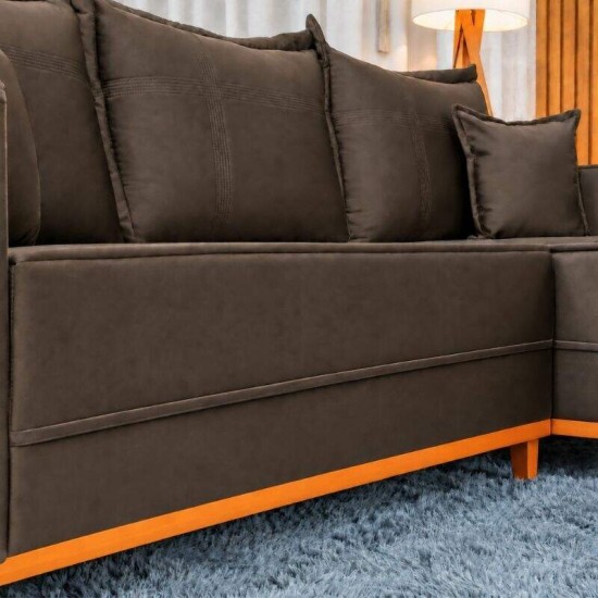 Sof� 3 Lugares Mil�o Chaise Lado Esquerdo Veludo Marrom 815 Molas Ensacadas - 2,30m