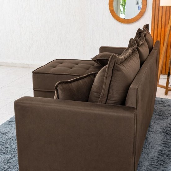 Sof� 3 Lugares Mil�o Chaise Lado Direito Veludo Marrom 815 Molas Ensacadas - 2,30m
