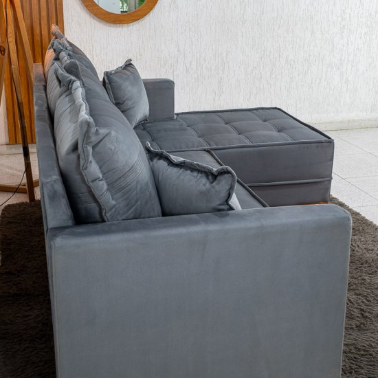 Sof� 3 Lugares Mil�o Chaise Lado Esquerdo Veludo Cinza 814 Molas Ensacadas - 2,30m