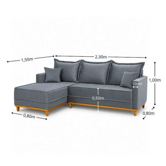 Sof� 3 Lugares Mil�o Chaise Lado Direito Veludo Cinza 814 Molas Ensacadas - 2,30m