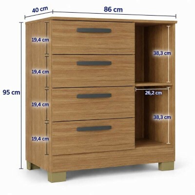 Cômoda 0,86m Cinamomo 4 Gavetas 1 Porta - Poquema