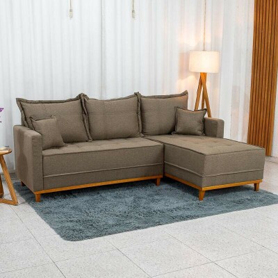 Sofá 3 Lugares Milão Chaise Lado Esquerdo Linho Marrom 1007 Molas Ensacadas - 2,30m