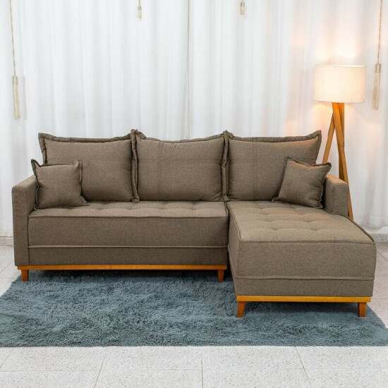 Sof� 3 Lugares Mil�o Chaise Lado Esquerdo Linho Marrom 1007 Molas Ensacadas - 2,30m