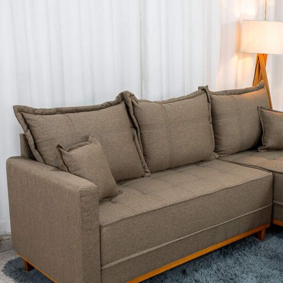 Sof� 3 Lugares Mil�o Chaise Lado Esquerdo Linho Marrom 1007 Molas Ensacadas - 2,30m