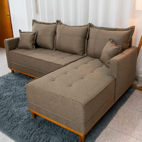Sof� 3 Lugares Mil�o Chaise Lado Esquerdo Linho Marrom 1007 Molas Ensacadas - 2,30m
