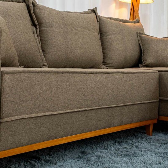 Sof� 3 Lugares Mil�o Chaise Lado Esquerdo Linho Marrom 1007 Molas Ensacadas - 2,30m