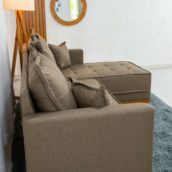 Sof� 3 Lugares Mil�o Chaise Lado Esquerdo Linho Marrom 1007 Molas Ensacadas - 2,30m