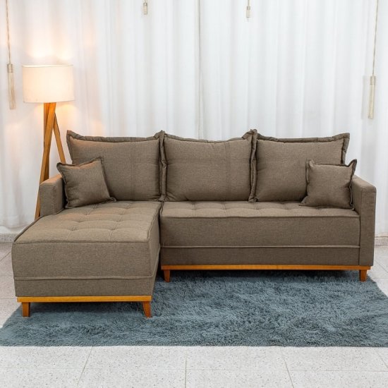 Sof� 3 Lugares Mil�o Chaise Lado Direito Linho Marrom 1007 Molas Ensacadas - 2,30m