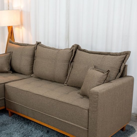 Sof� 3 Lugares Mil�o Chaise Lado Direito Linho Marrom 1007 Molas Ensacadas - 2,30m