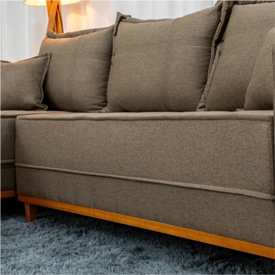 Sof� 3 Lugares Mil�o Chaise Lado Direito Linho Marrom 1007 Molas Ensacadas - 2,30m