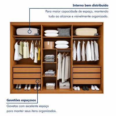Guarda-roupa Casal 2,71m Suavit� Am�ndoa Clean/Off 6 Portas 6 gavetas - Lopas