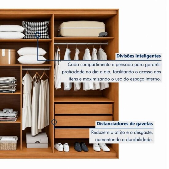 Guarda-roupa Casal 2,71m Suavit� Am�ndoa Clean/Off 6 Portas 6 gavetas - Lopas