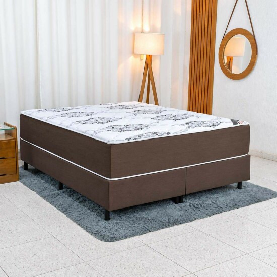 Colch�o Queen Molas Ensacadas Clean Lestespuma + Base Box Queen Sued Marrom Ortobel - 158x198x70