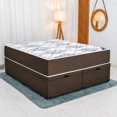 Colch�o Queen Molas Ensacadas Clean Lestespuma + Base Box Ba� Queen Confort Sued Marrom Blindado Issacar - 158x198x78