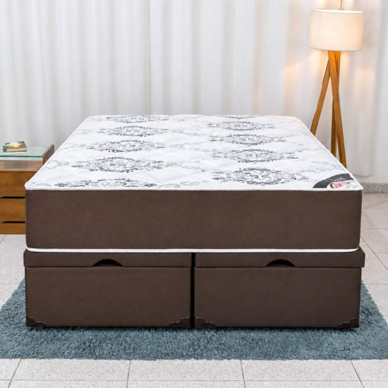 Colch�o Queen Molas Ensacadas Clean Lestespuma + Base Box Ba� Queen Confort Sued Marrom Blindado Issacar - 158x198x78