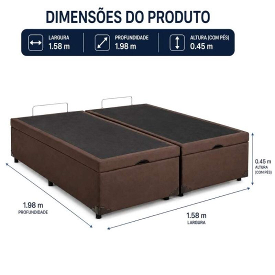 Colch�o Queen Molas Ensacadas Clean Lestespuma + Base Box Ba� Queen Confort Sued Marrom Blindado Issacar - 158x198x78