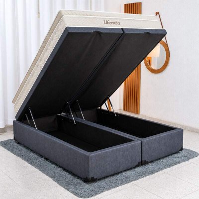 Colch�o Queen Espuma Viscoel�stica Uberaba ColchoMinas + Base Box Ba� Queen Confort Linh�o Petr�leo Blindado Issacar - 158x198x75
