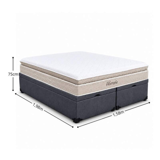 Colch�o Queen Espuma Viscoel�stica Uberaba ColchoMinas + Base Box Ba� Queen Confort Linh�o Petr�leo Blindado Issacar - 158x198x75