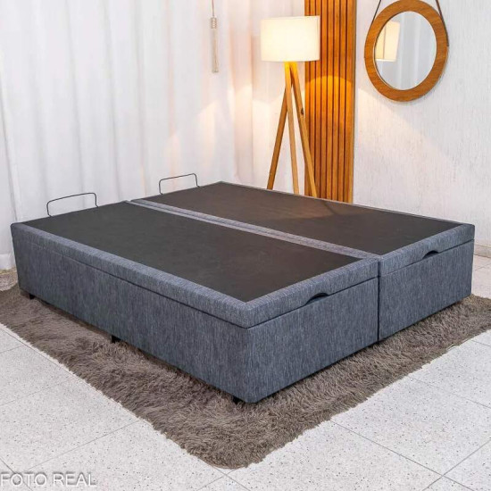 Colch�o Queen Espuma Viscoel�stica Uberaba ColchoMinas + Base Box Ba� Queen Confort Linh�o Petr�leo Blindado Issacar - 158x198x75