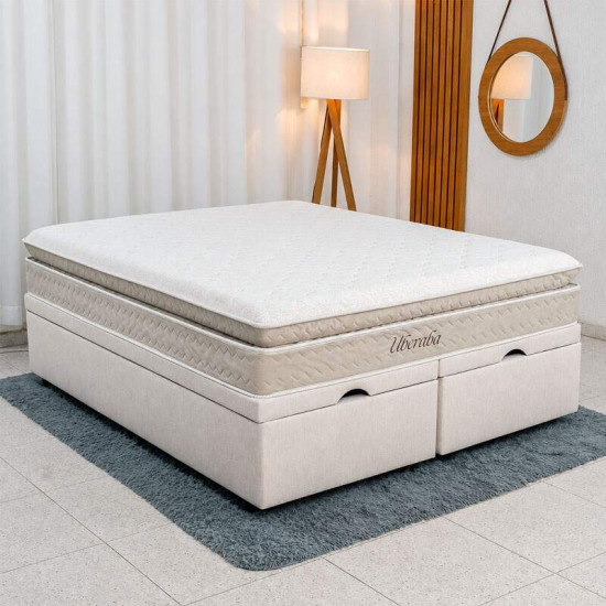 Colch�o Queen Espuma Viscoel�stica Uberaba ColchoMinas + Base Box Ba� Queen Confort Linh�o Palha Blindado Issacar - 158x198x75