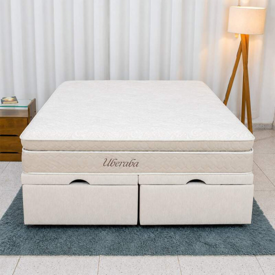 Colch�o Queen Espuma Viscoel�stica Uberaba ColchoMinas + Base Box Ba� Queen Confort Linh�o Palha Blindado Issacar - 158x198x75
