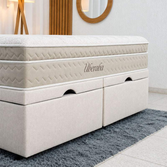 Colch�o Queen Espuma Viscoel�stica Uberaba ColchoMinas + Base Box Ba� Queen Confort Linh�o Palha Blindado Issacar - 158x198x75