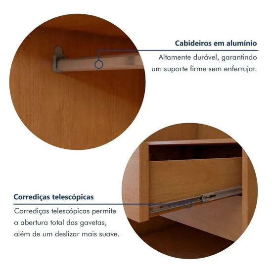 Guarda-roupa Casal 2,71m Suavit� Am�ndoa Clean 6 Portas 6 gavetas + C�moda 0,89m Suavit� Am�ndoa Clean 4 Gavetas - Lopas