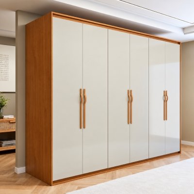 Guarda-roupa Casal 2,71m Suavit� Am�ndoa Clean/Off 6 Portas 6 gavetas + C�moda 0,89m Suavit� Am�ndoa Clean/Off 4 Gavetas - Lopas