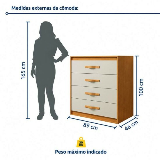 Guarda-roupa Casal 2,71m Suavit� Am�ndoa Clean/Off 6 Portas 6 gavetas + C�moda 0,89m Suavit� Am�ndoa Clean/Off 4 Gavetas - Lopas