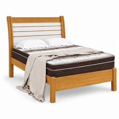 Cama Casal Esmeralda Plus Cinamomo/Off - D Doro + Mesa de Cabeceira New Athos Cinamomo/Off com 2 Gavetas - D Doro + Colch�o Casal Ortop�dico Light Ortobom 138x188x25 cm | Suporta at� 260kg
