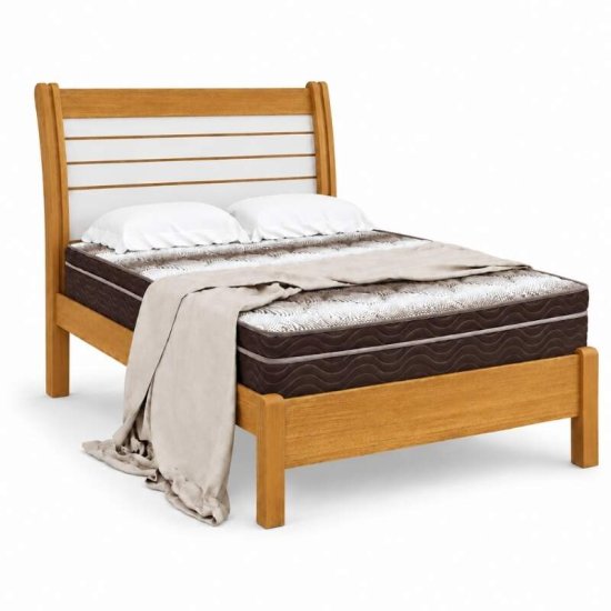 Cama Casal Esmeralda Plus Cinamomo/Off - D Doro + Mesa de Cabeceira New Athos Cinamomo/Off com 2 Gavetas - D Doro + Colch�o Casal Ortop�dico Light Ortobom 138x188x25 cm | Suporta at� 260kg