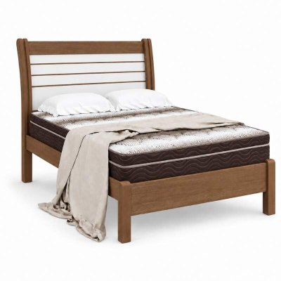 Cama Casal Esmeralda Plus Castanho/Off - D Doro + Mesa de Cabeceira New Athos Castanho/Off com 2 Gavetas - D Doro + Colch�o Casal Ortop�dico Light Ortobom 138x188x25 cm | Suporta at� 260kg