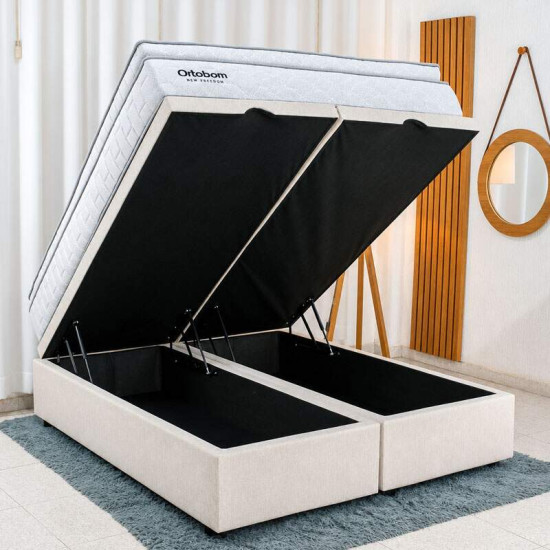 Colch�o Queen Molas Ensacadas New Freedom Ortobom + Base Box Ba� Queen Confort Linh�o Palha Blindado Issacar - 158x198x77