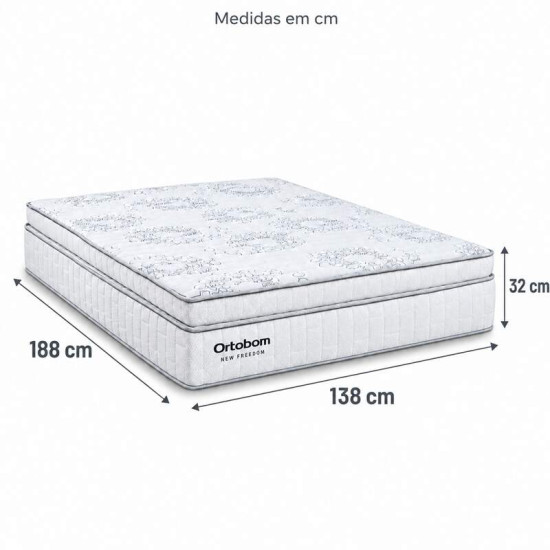 Colch�o Casal Molas Ensacadas New Freedom Ortobom 138x188x32 cm | Suporta at� 300kg