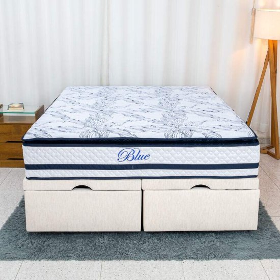 Colch�o Queen Molas Ensacadas Blue Paropas + Base Box Ba� Queen Confort Linh�o Palha Blindado Issacar - 158x198x77