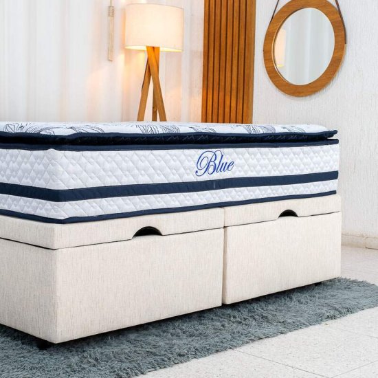 Colch�o Queen Molas Ensacadas Blue Paropas + Base Box Ba� Queen Confort Linh�o Palha Blindado Issacar - 158x198x77
