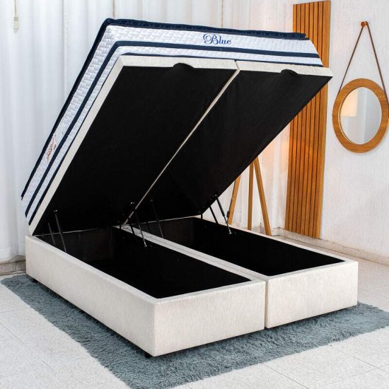 Colch�o Queen Molas Ensacadas Blue Paropas + Base Box Ba� Queen Confort Linh�o Palha Blindado Issacar - 158x198x77