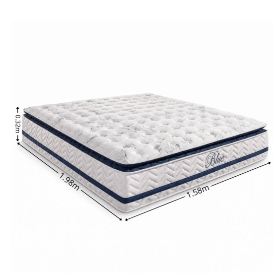 Colch�o Queen Molas Ensacadas Blue Paropas + Base Box Ba� Queen Confort Linh�o Palha Blindado Issacar - 158x198x77
