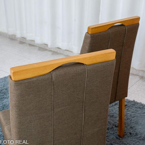 Caixa 2 Cadeiras Sophia Linho Marrom 207 Estrutura Madeira WM Decor - Entregue Montada