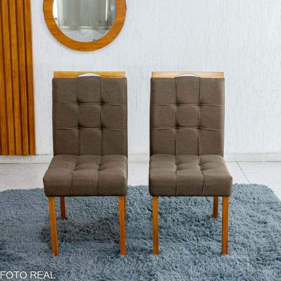 Caixa 2 Cadeiras Sophia Linho Marrom 207 Estrutura Madeira WM Decor - Entregue Montada