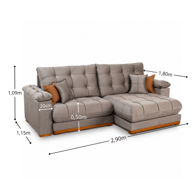 Sof� Retr�til Reclin�vel Verona 2,90m Veludo Capuccino 02 - Molas Ensacadas