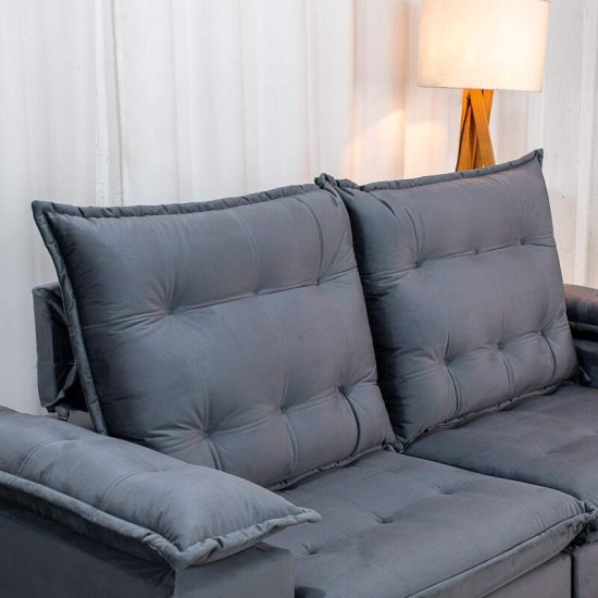 Sof� Retr�til Reclin�vel Lexus 2,10m Veludo Chumbo K038 - Molas Ensacadas