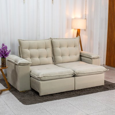 Sof� Retr�til Reclin�vel Lexus 2,10m Veludo Bege K045 - Molas Ensacadas