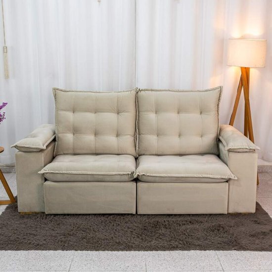 Sof� Retr�til Reclin�vel Lexus 2,10m Veludo Bege K045 - Molas Ensacadas